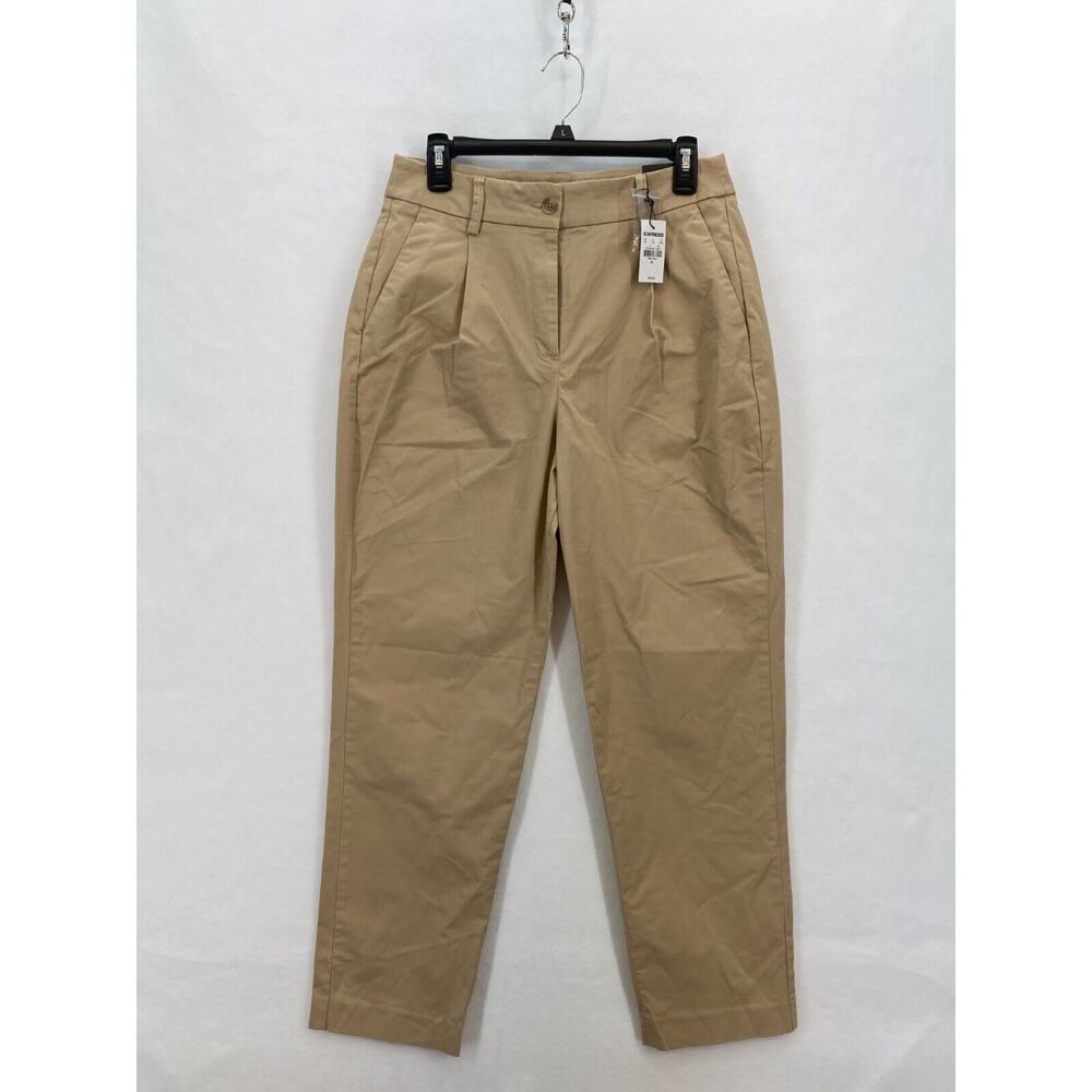 Express Ankle Pants Women's 6 Long Khaki Beige‎ Stretch Fabric Pleated Chino NWT